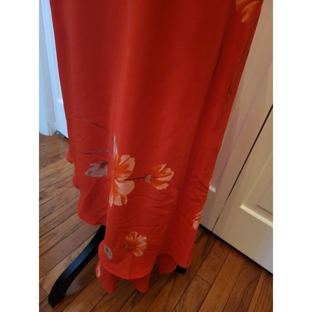 Y2K Coral Floral Sheer Asymmetrical Ruffle Slip Skirt 6 Cottage Fairy Spring - Picture 2 of 7